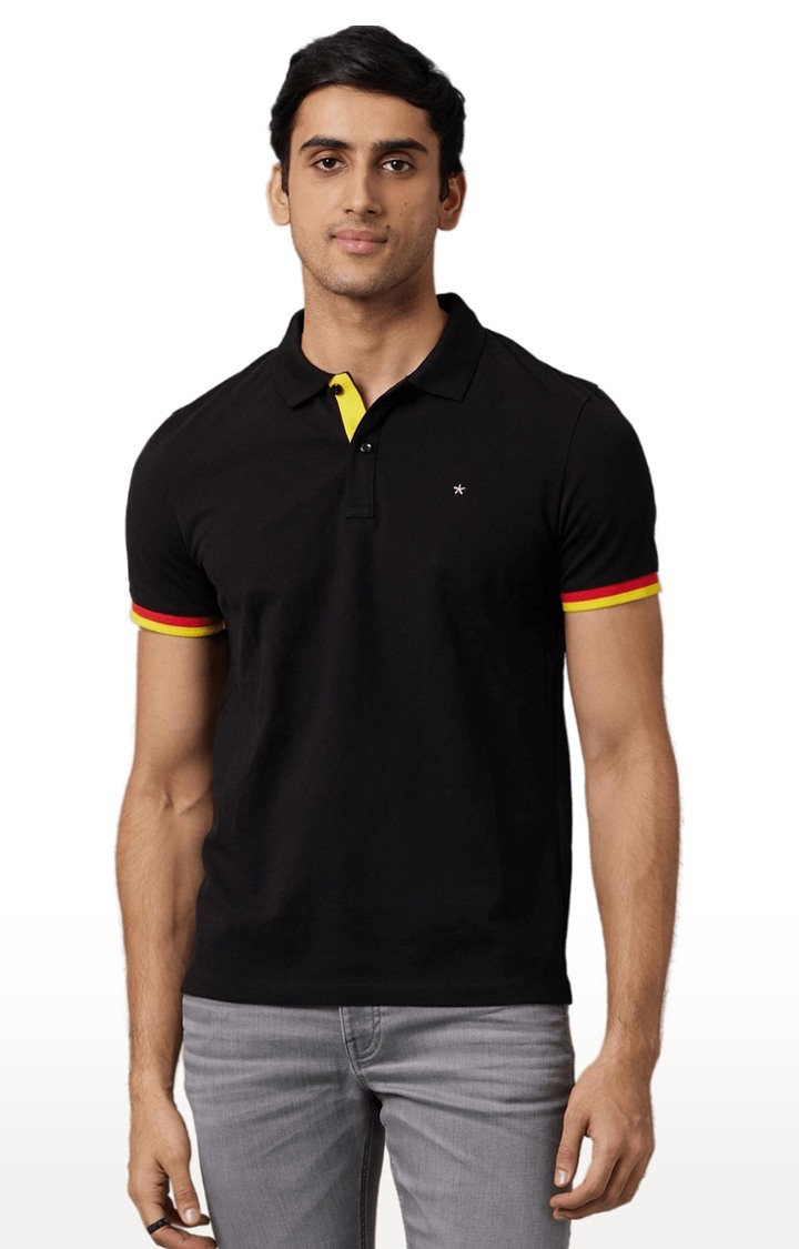 Men's Black Solid Polos