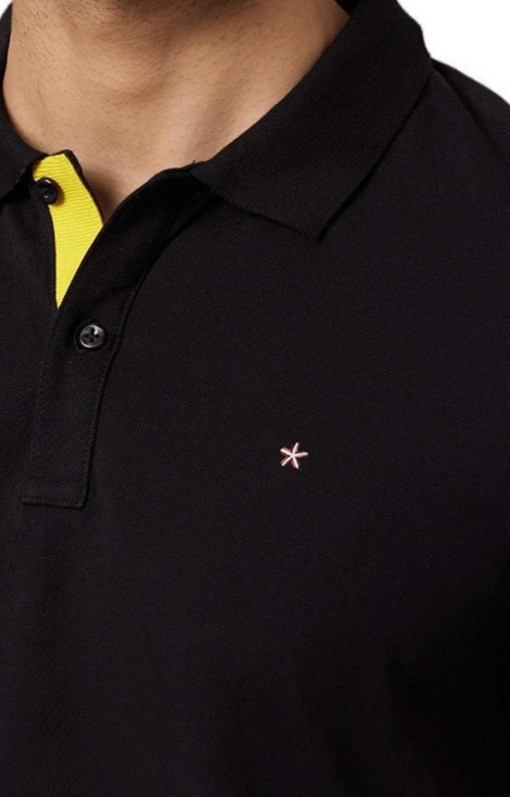 Men's Black Solid Polos