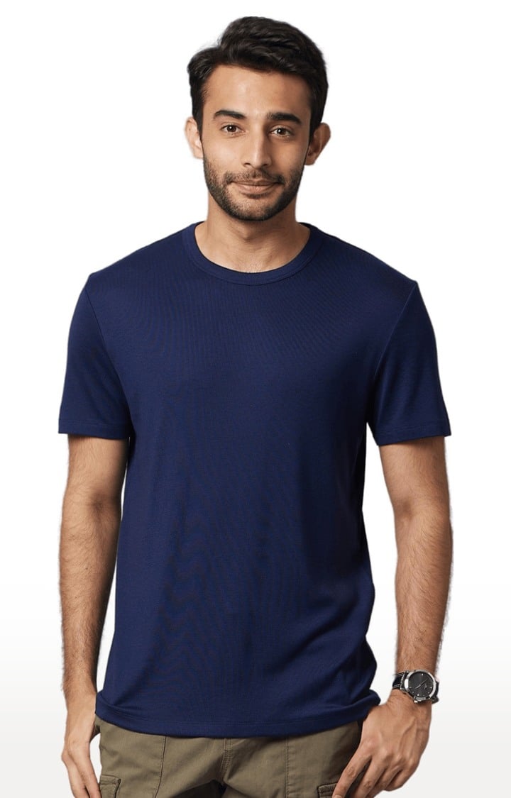 celio | Men's Blue Solid Regular T-Shirts