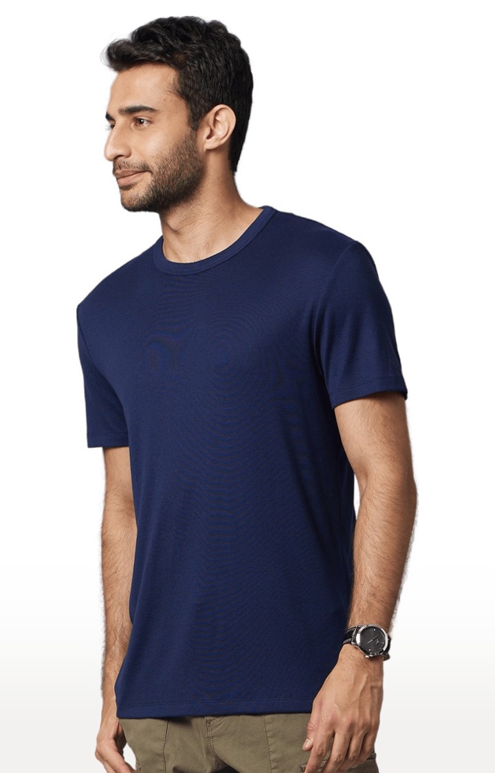 Men's Blue Solid Regular T-Shirts