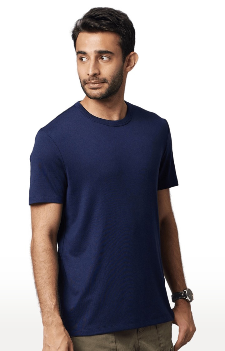 Men's Blue Solid Regular T-Shirts