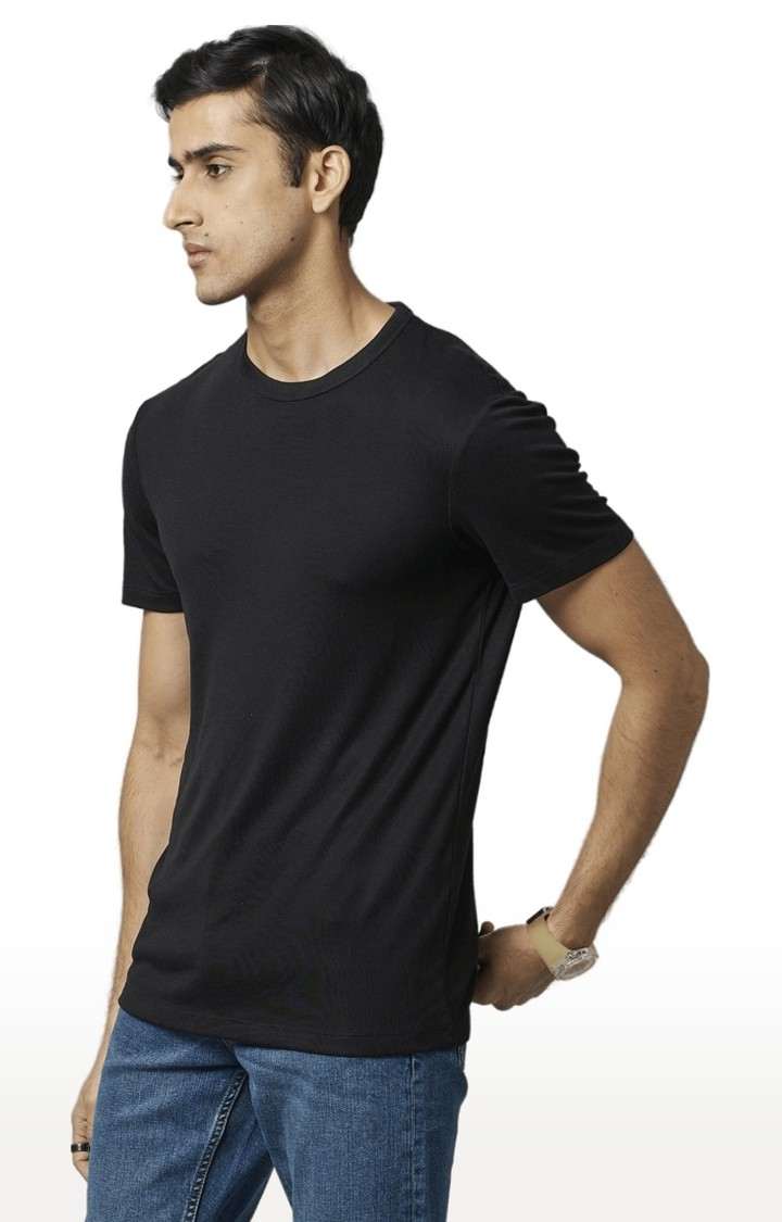 Men's Black Solid Regular T-Shirts