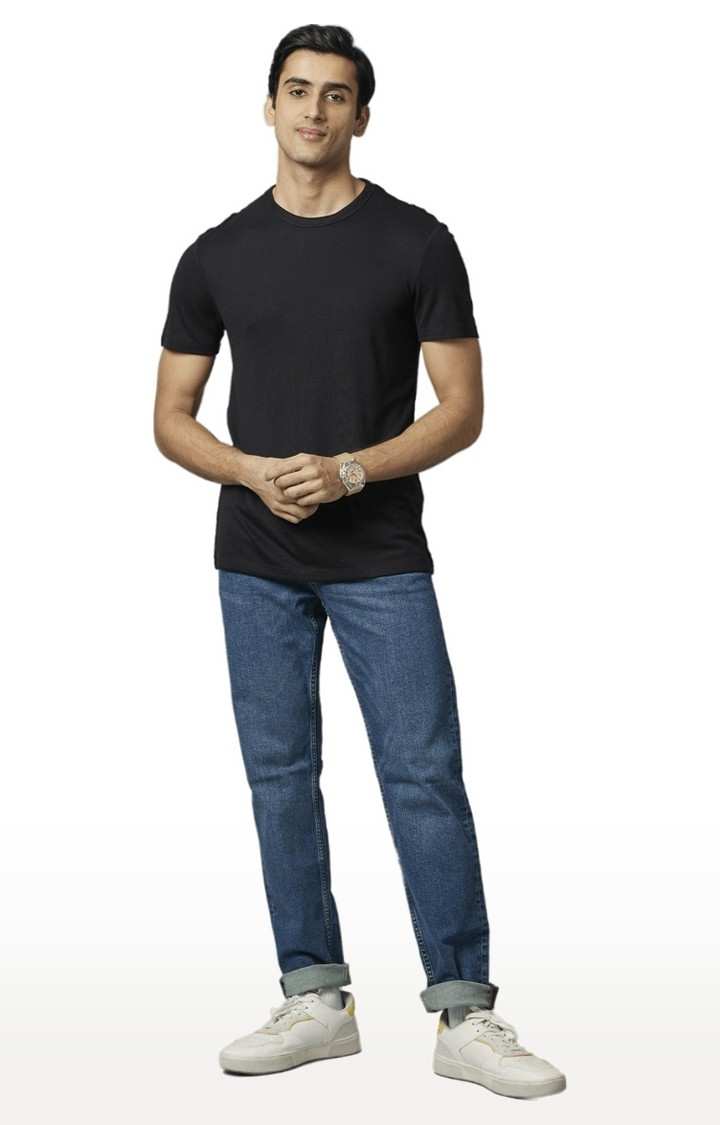 Men's Black Solid Regular T-Shirts
