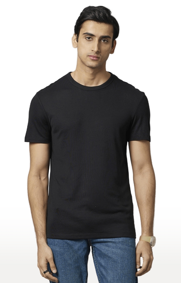celio | Men's Black Solid Regular T-Shirts 0
