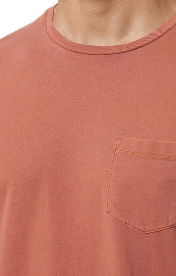 Men's Orange Solid Regular T-Shirts