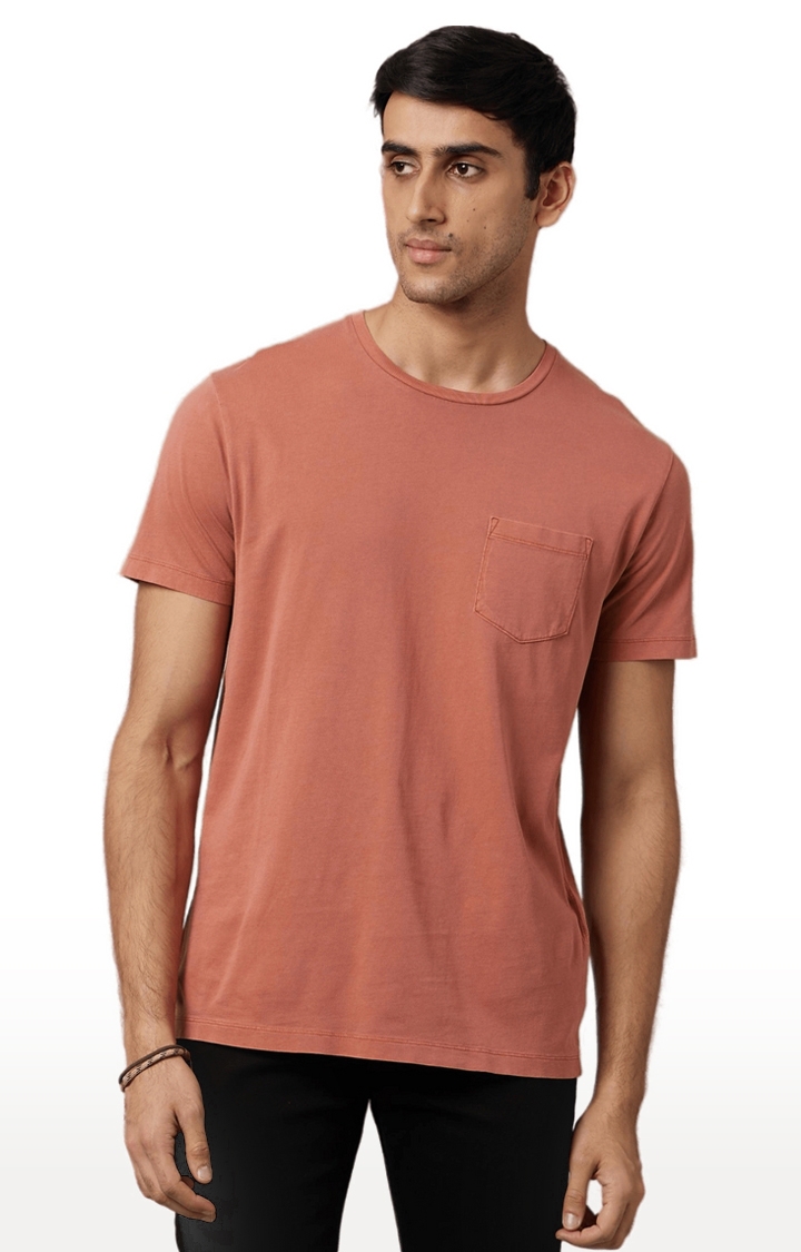 Men's Orange Solid Regular T-Shirts