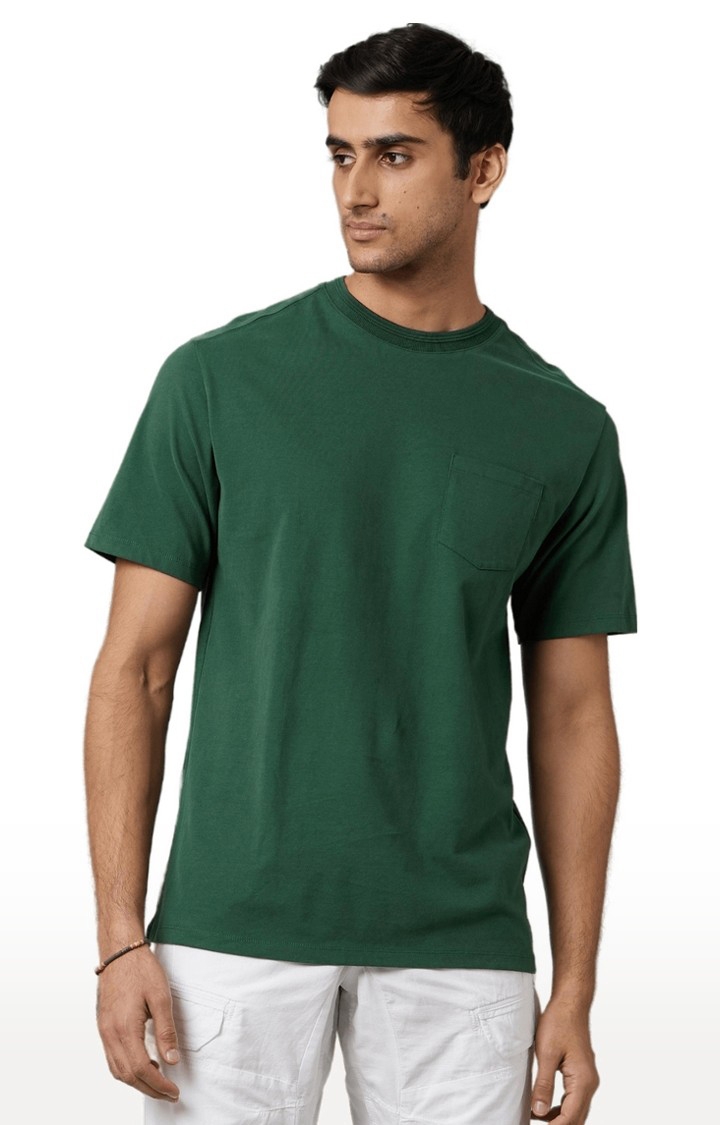 celio | Men's Green Solid Regular T-Shirts