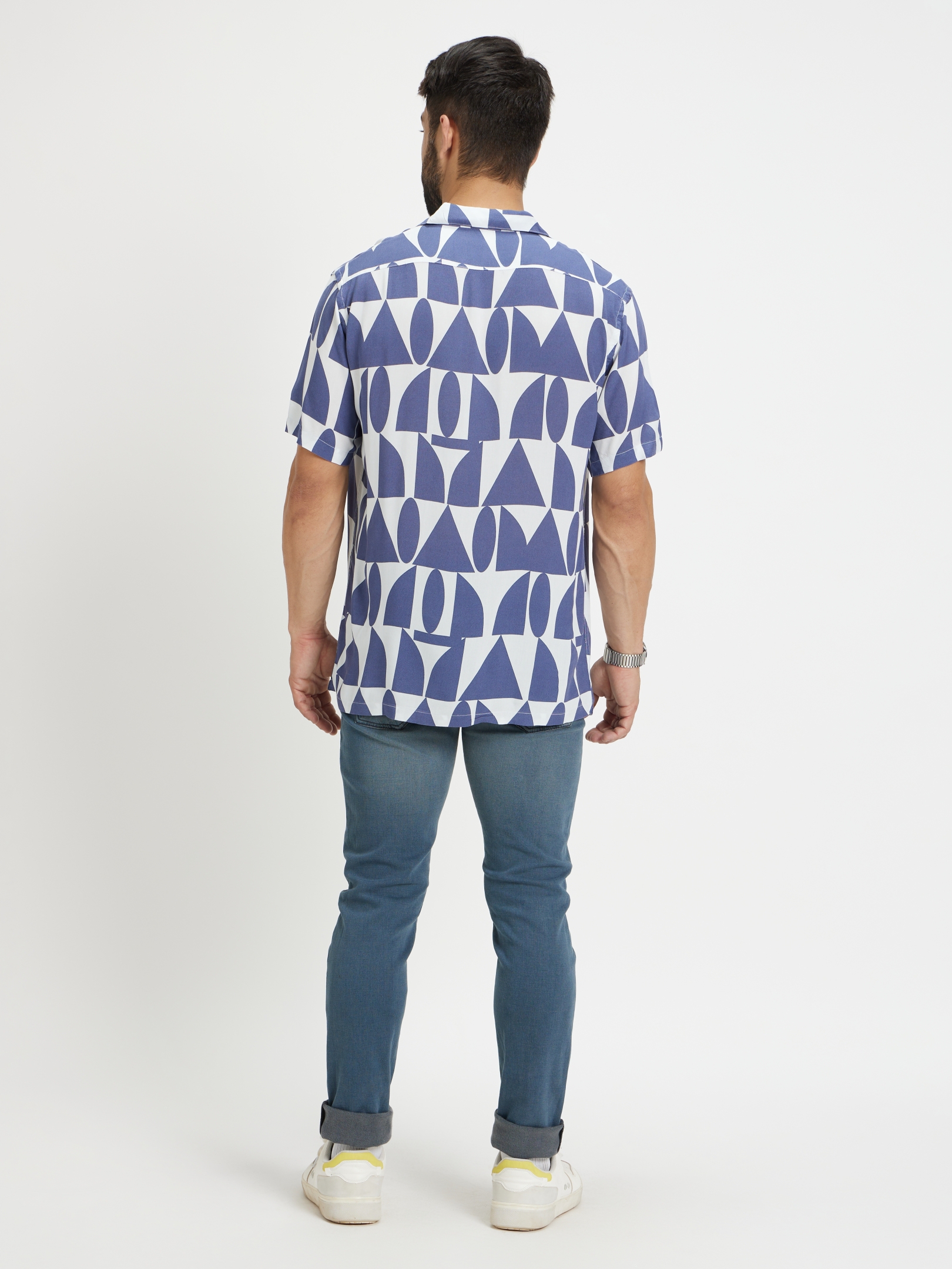 Men's Blue Geometrical Casual Shirts