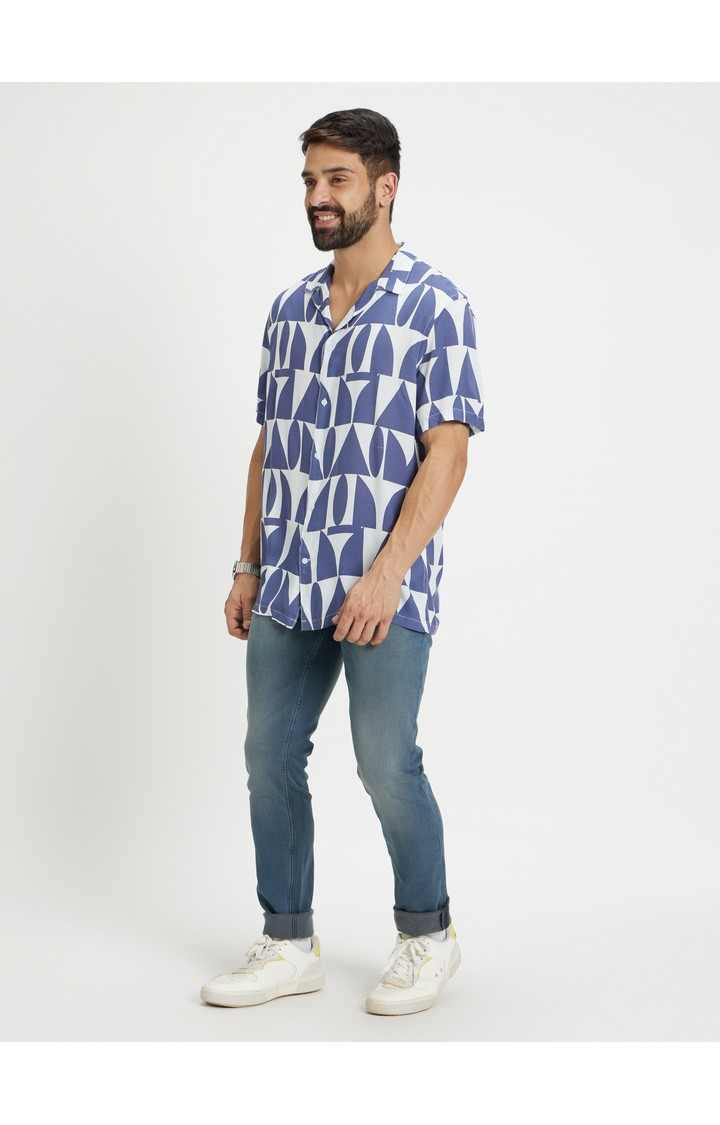 Men's Blue Geometrical Casual Shirts