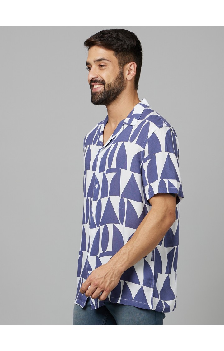 Men's Blue Geometrical Casual Shirts