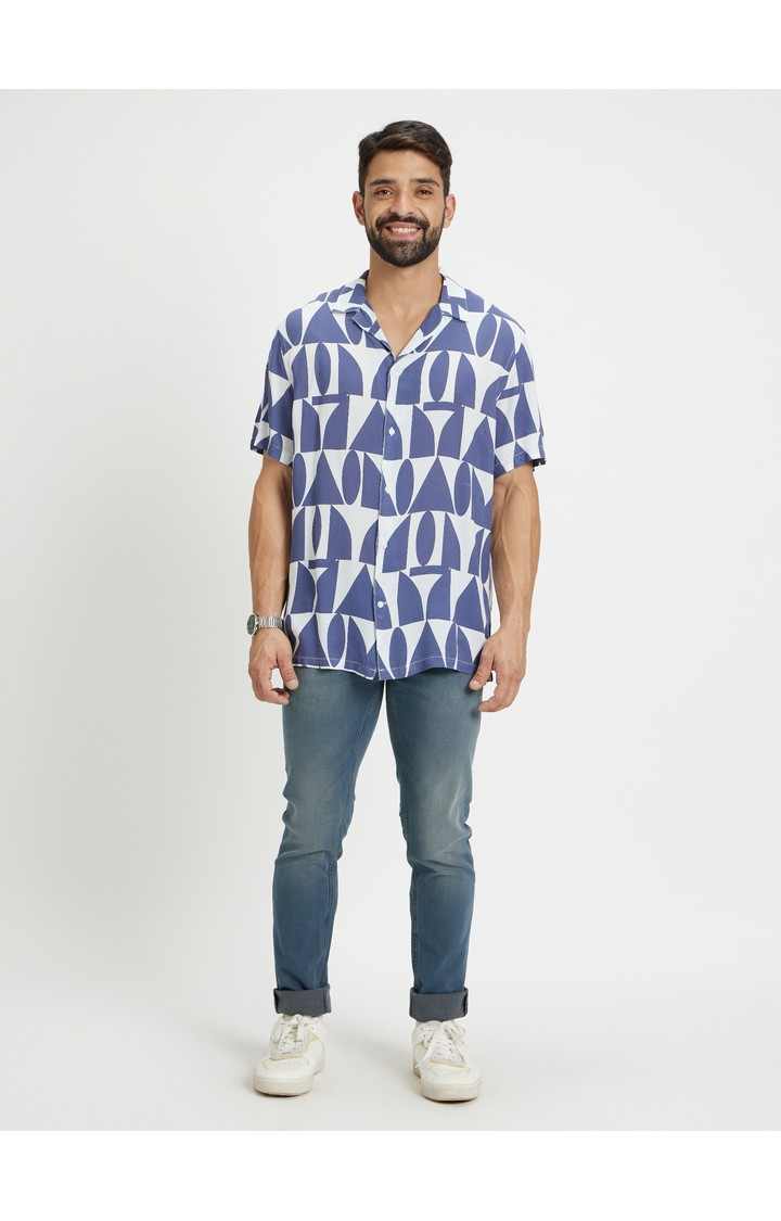 Men's Blue Geometrical Casual Shirts
