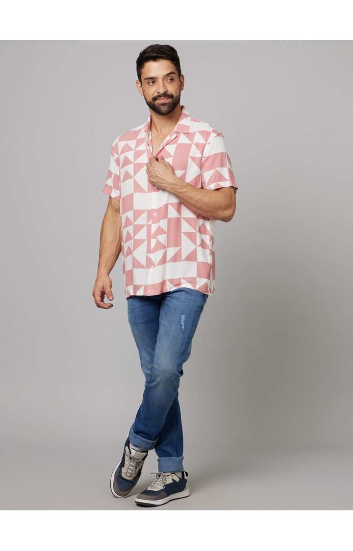 Men's Pink Geometrical Casual Shirts