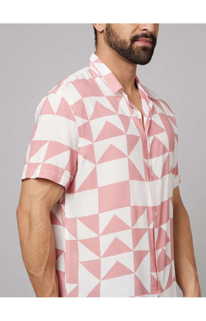 Men's Pink Geometrical Casual Shirts