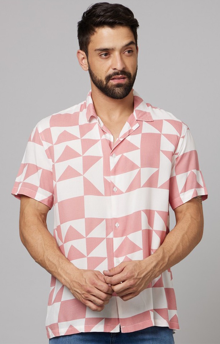 Men's Pink Geometrical Casual Shirts