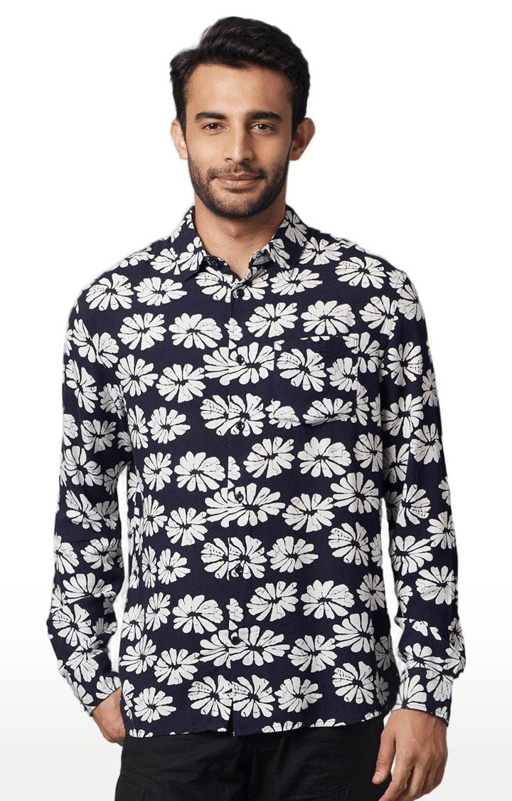 Men's Blue Floral Casual Shirts