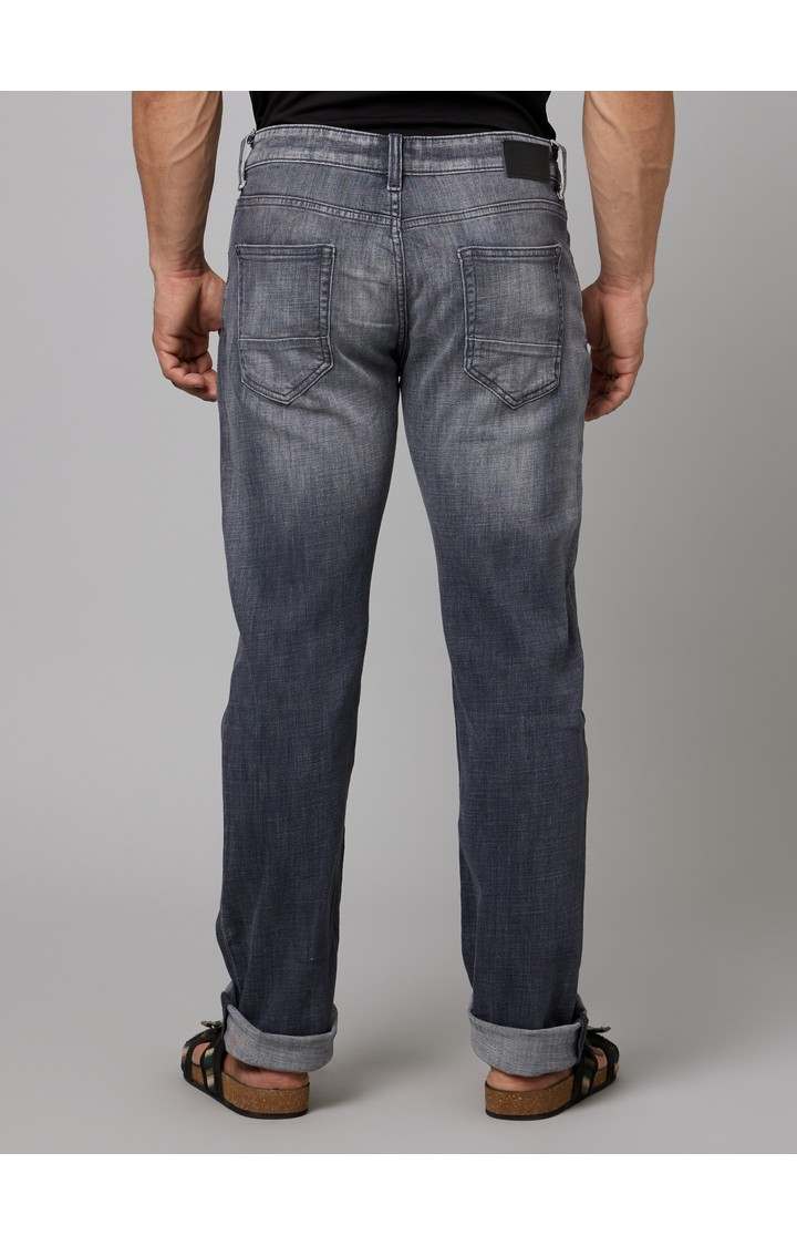 Men's Grey Cotton Blend Solid Regular Jeans