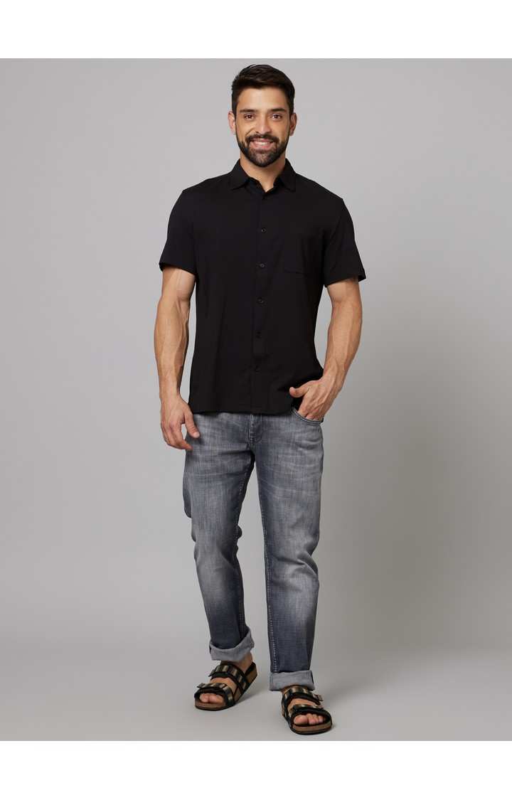 Men's Grey Cotton Blend Solid Regular Jeans