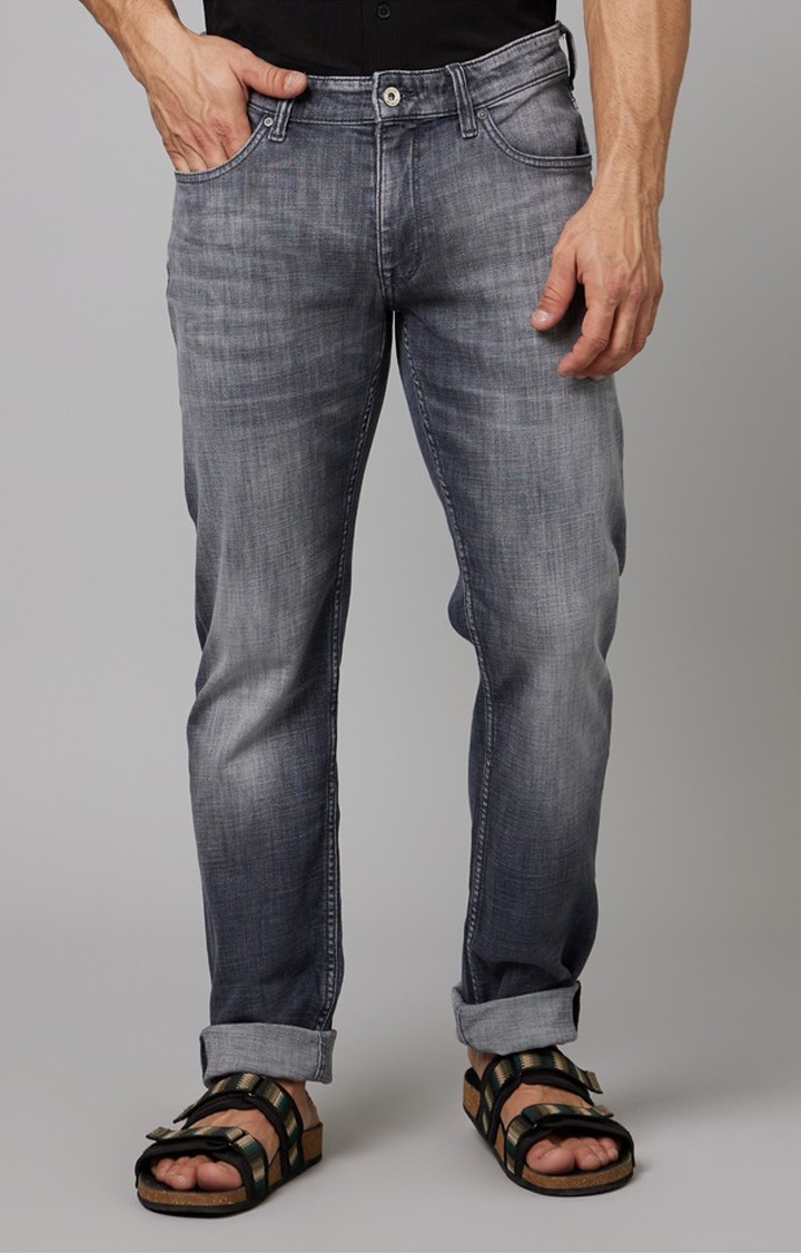 celio | Men's Grey Cotton Blend Solid Regular Jeans