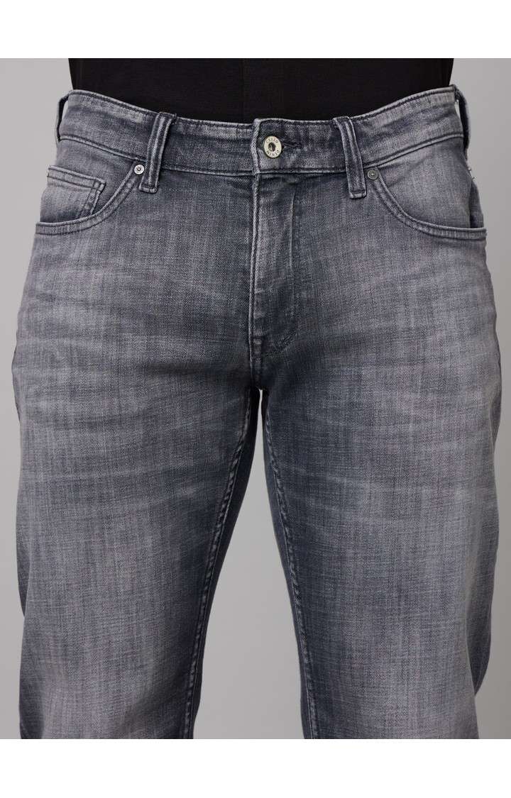 Men's Grey Cotton Blend Solid Regular Jeans