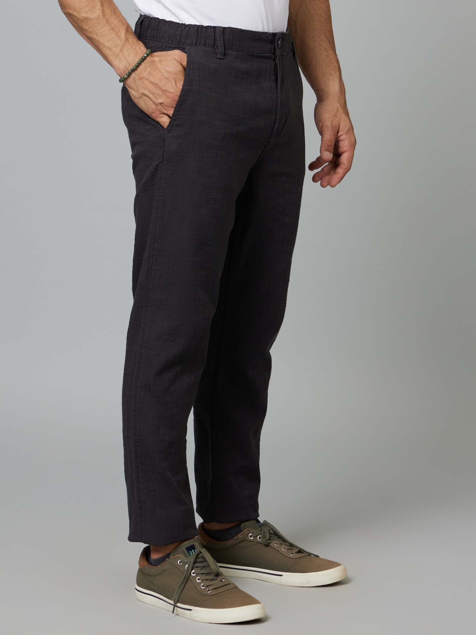 Men's Grey Cotton Solid Trousers