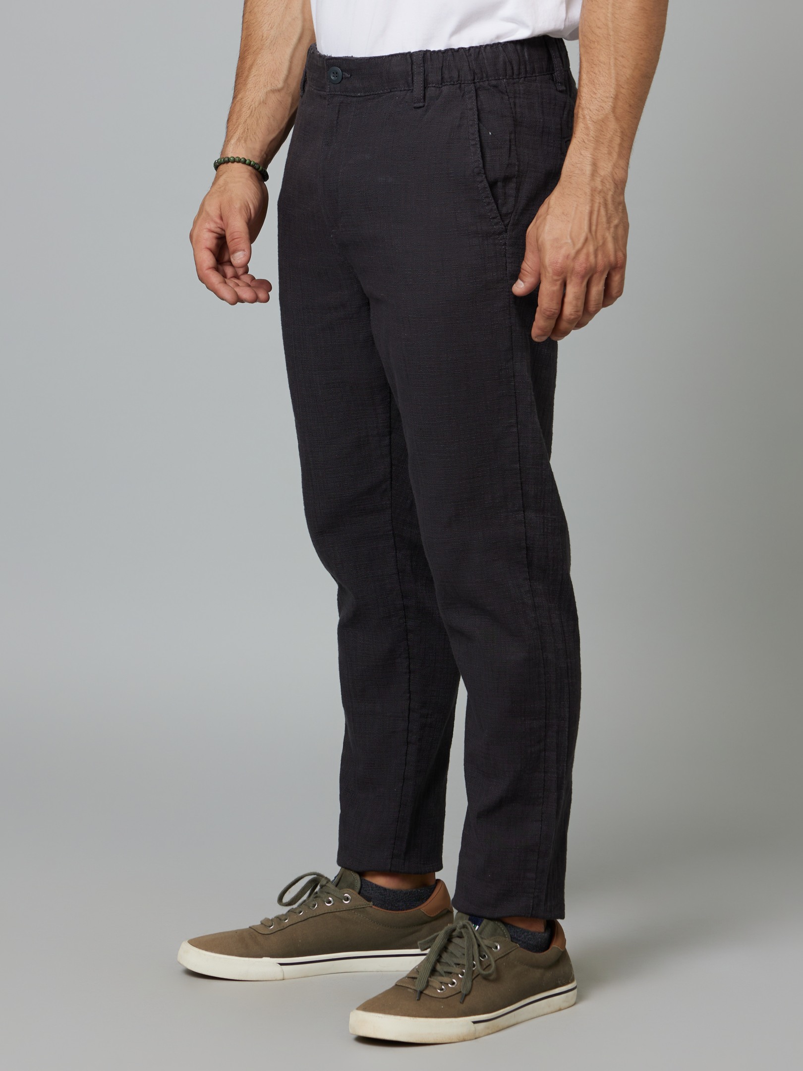 Men's Grey Cotton Solid Trousers