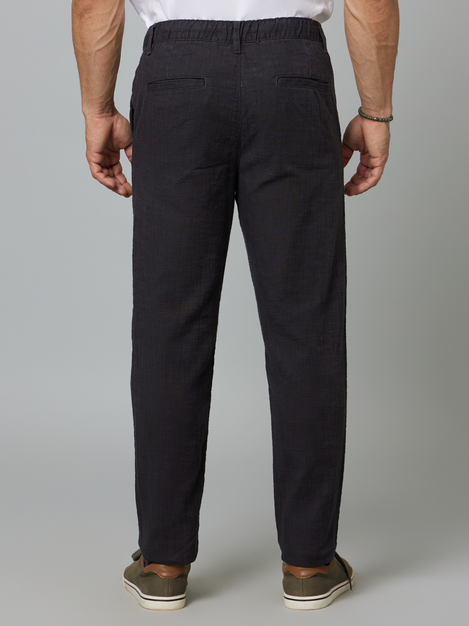 Men's Grey Cotton Solid Trousers