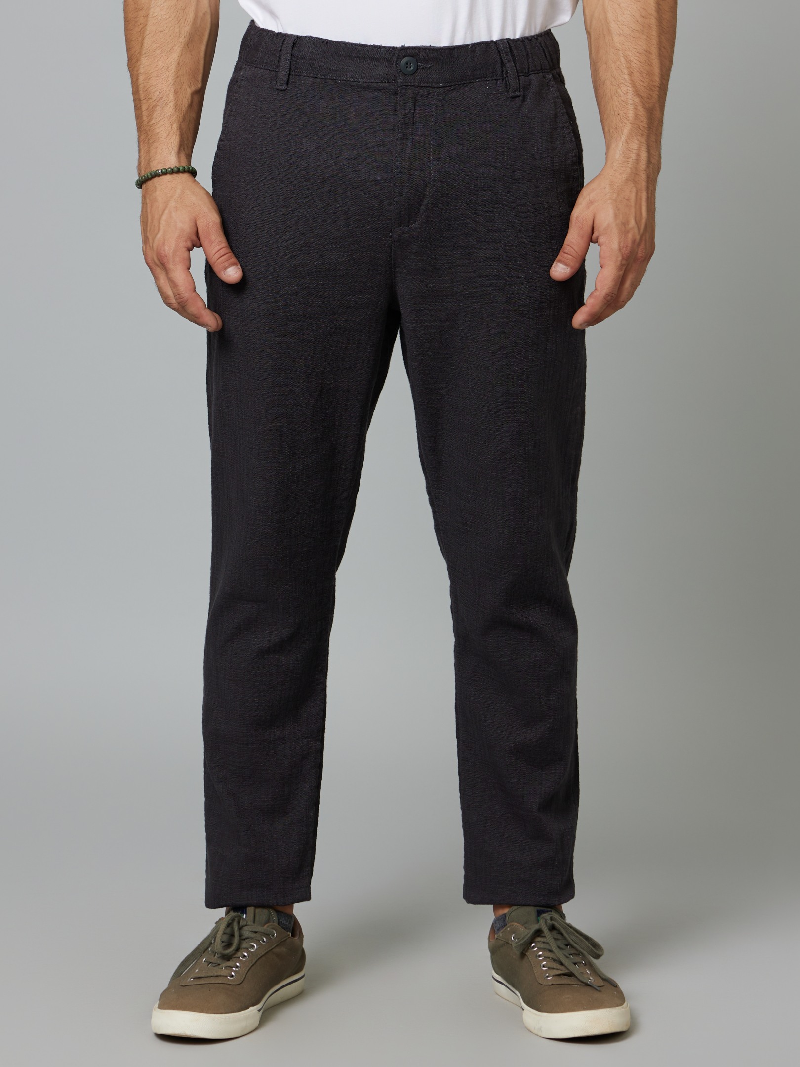 Men's Grey Cotton Solid Trousers