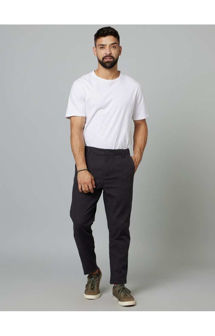 Men's Grey Cotton Solid Trousers