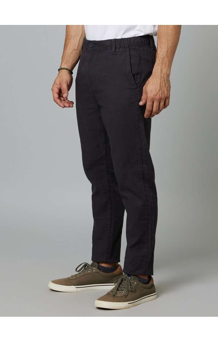 Men's Grey Cotton Solid Trousers