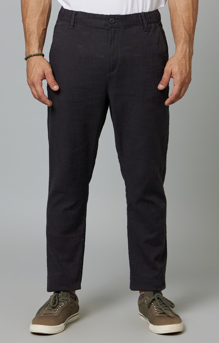 Men's Grey Cotton Solid Trousers