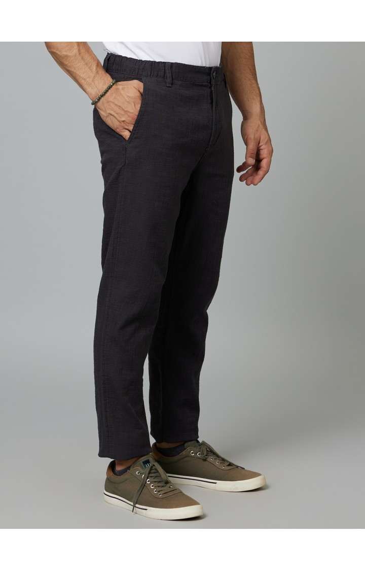 Men's Grey Cotton Solid Trousers