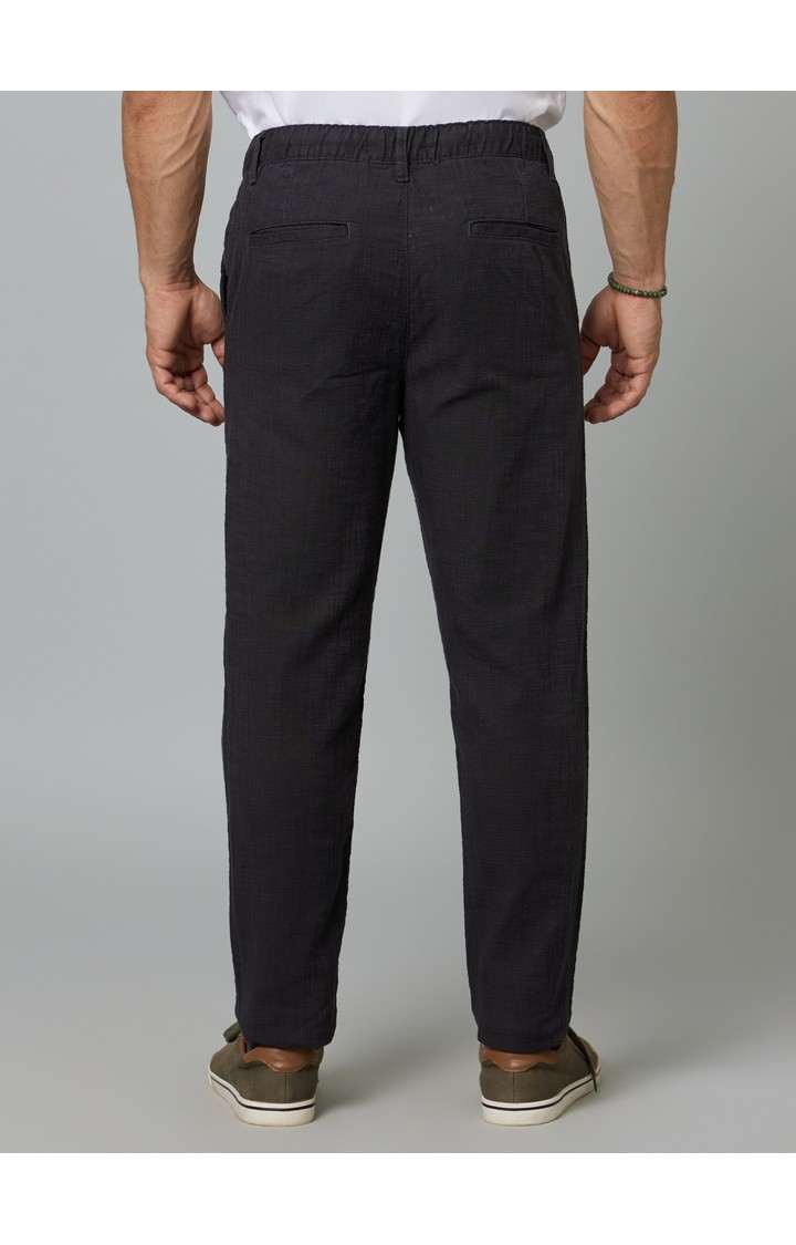 Men's Grey Cotton Solid Trousers