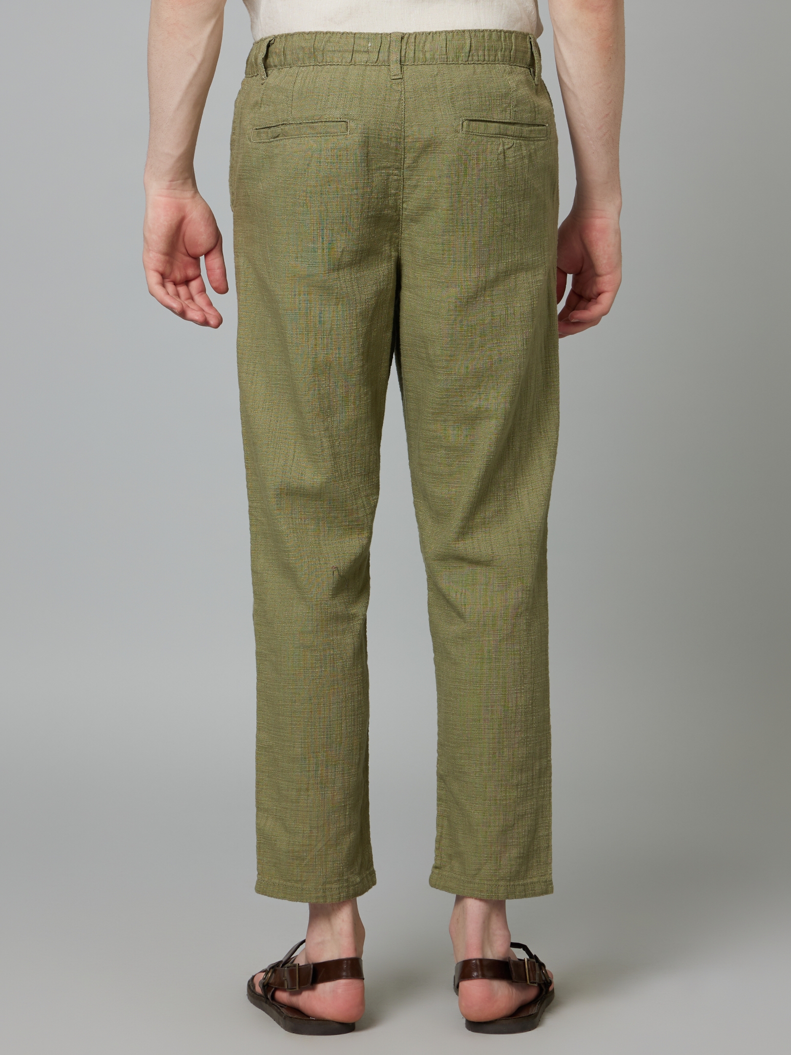 celio | Men's Green Cotton Solid Trousers 1