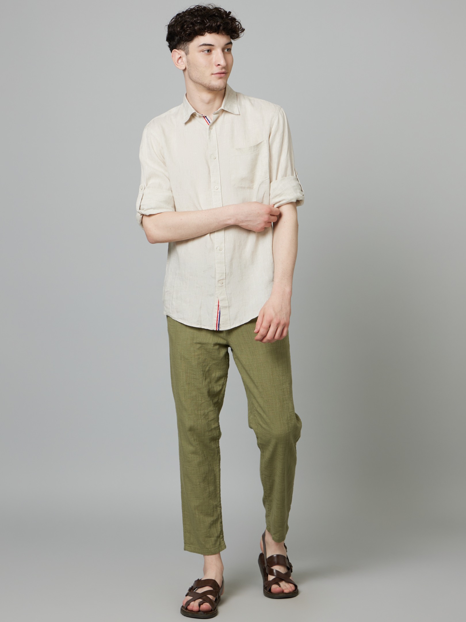celio | Men's Green Cotton Solid Trousers 4