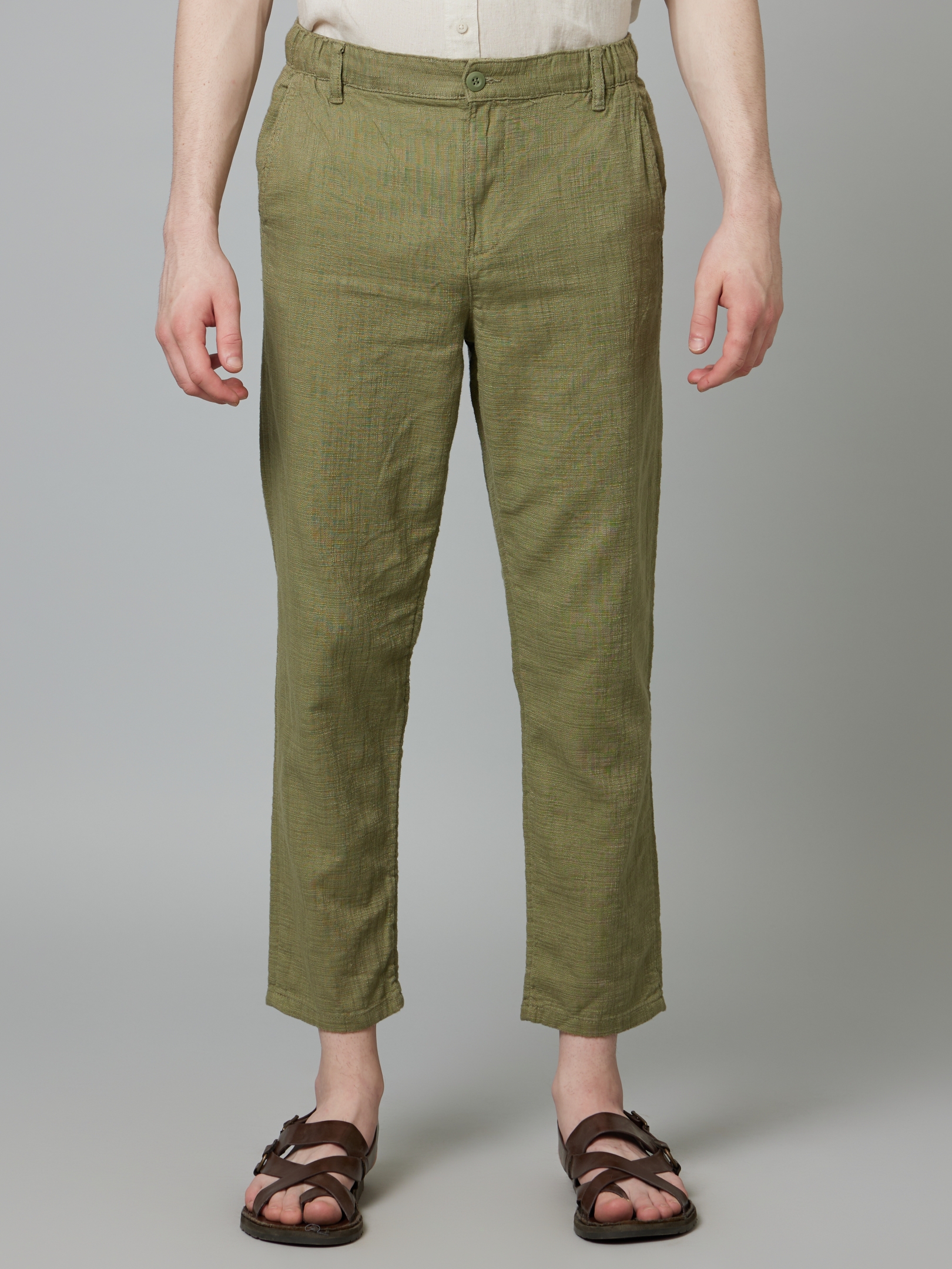 celio | Men's Green Cotton Solid Trousers 0