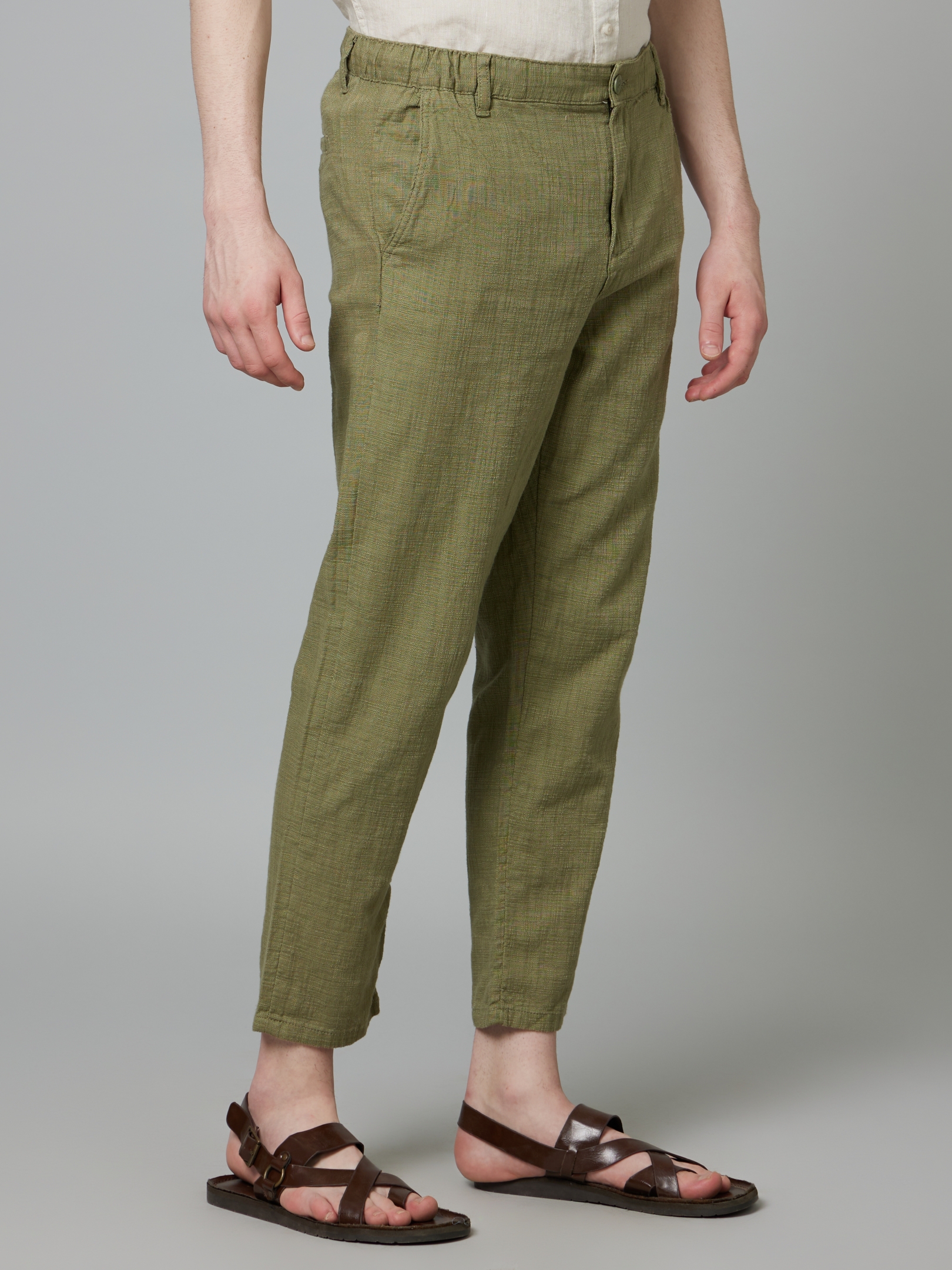celio | Men's Green Cotton Solid Trousers 5