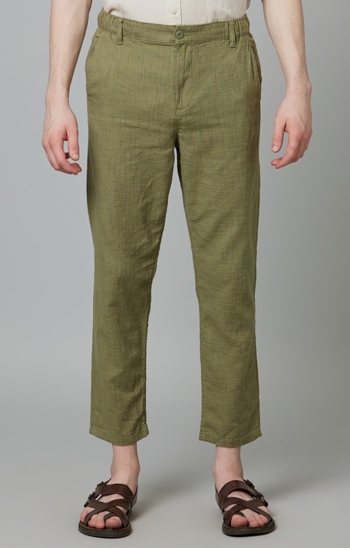 celio | Men's Green Cotton Solid Trousers