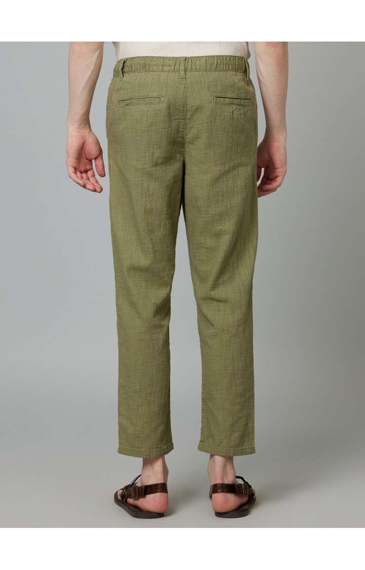 Men's Green Cotton Solid Trousers