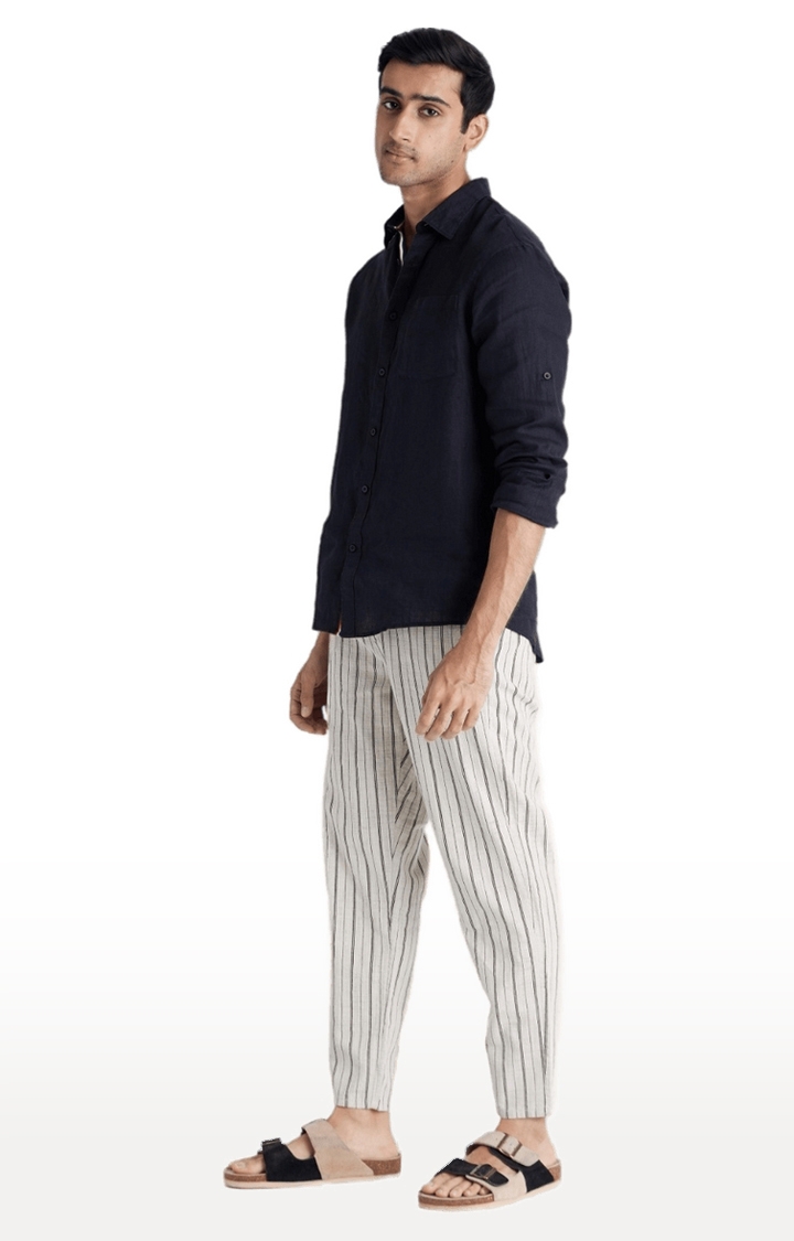 celio | Men's White Cotton Striped Trousers 2