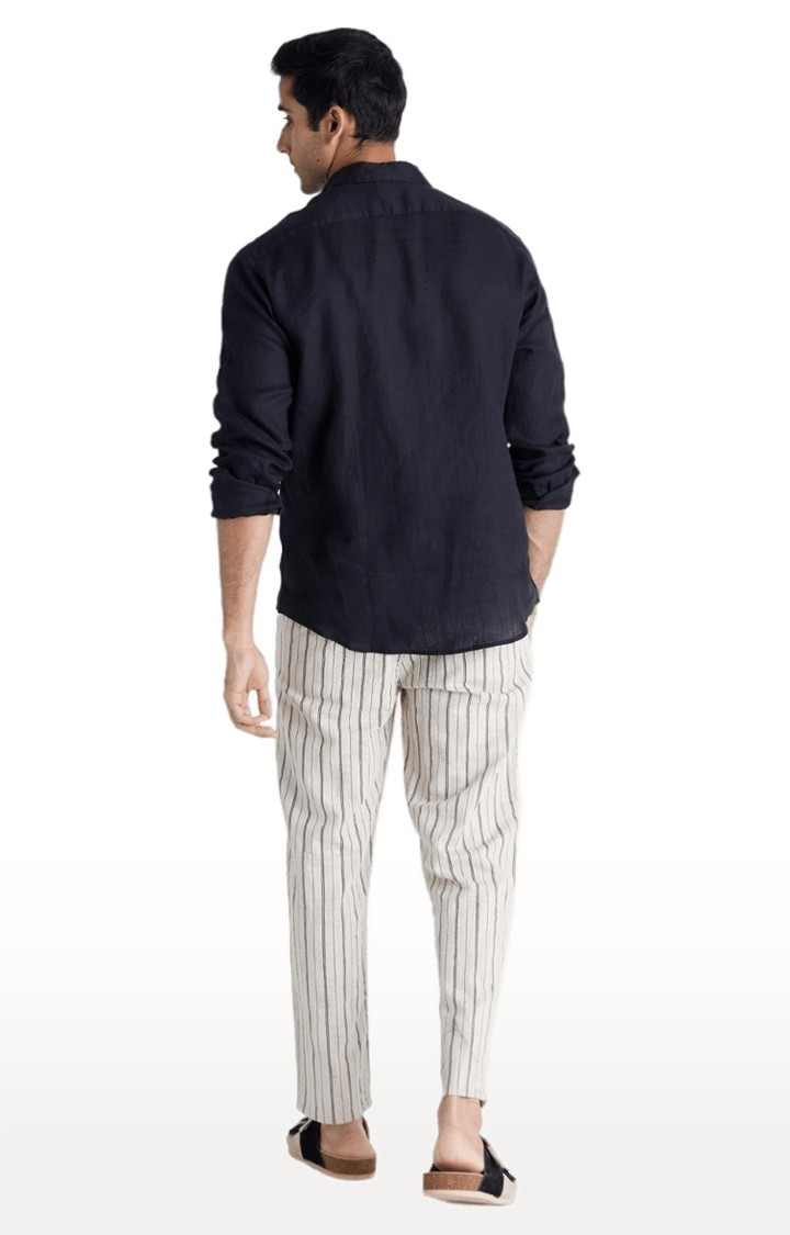 Men's White Cotton Striped Trousers