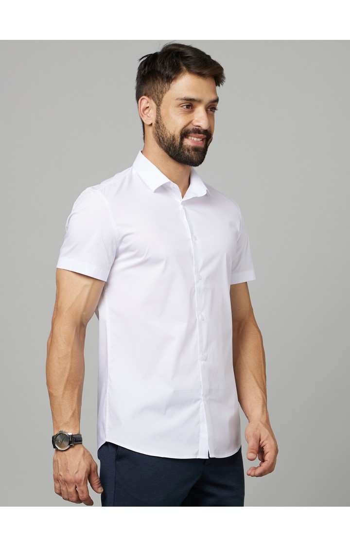 Men's White Solid Casual Shirts