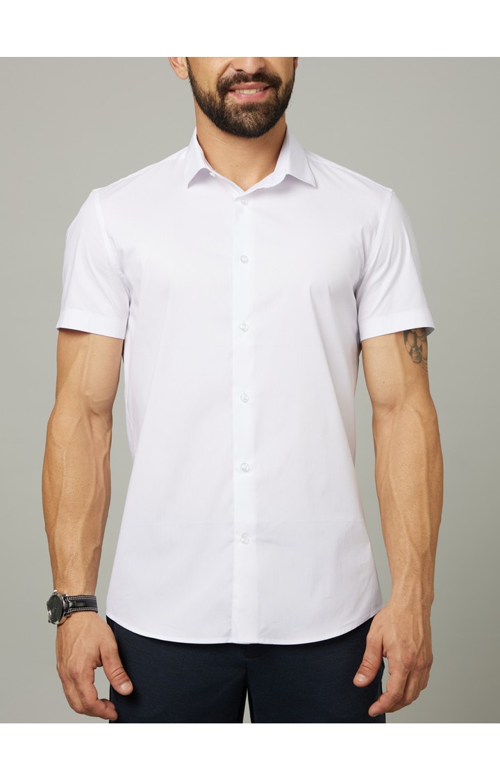 Men's White Solid Casual Shirts