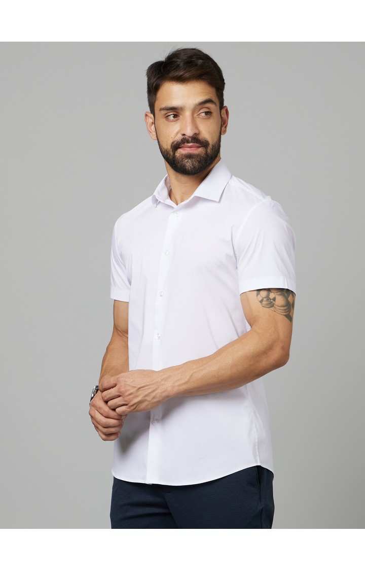Men's White Solid Casual Shirts