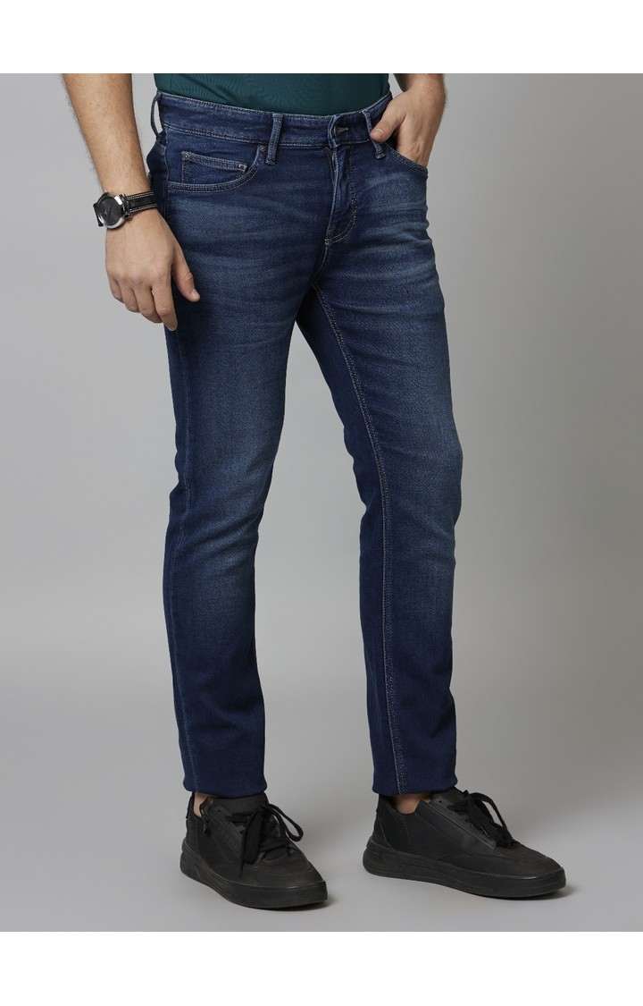 Men's Blue Cotton Blend Solid Regular Jeans