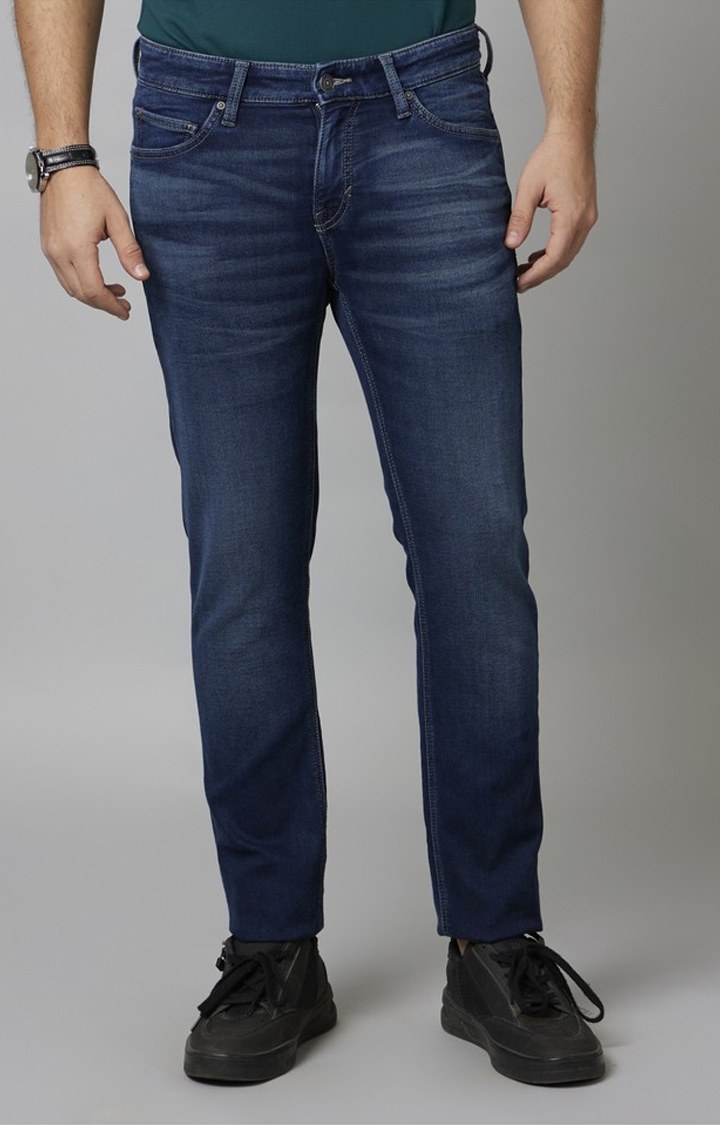 Men's Blue Cotton Blend Solid Regular Jeans