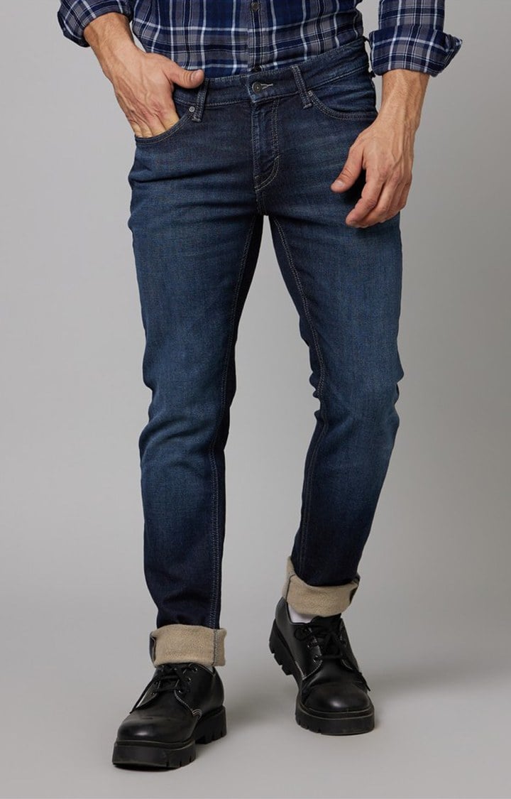 Men's Blue Cotton Blend Solid Regular Jeans
