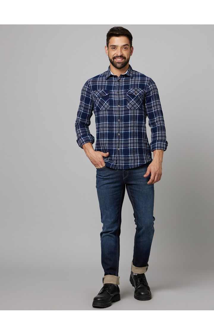Men's Blue Cotton Blend Solid Regular Jeans
