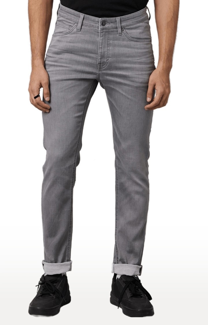 celio | Men's Grey Polycotton Solid Slim Jeans