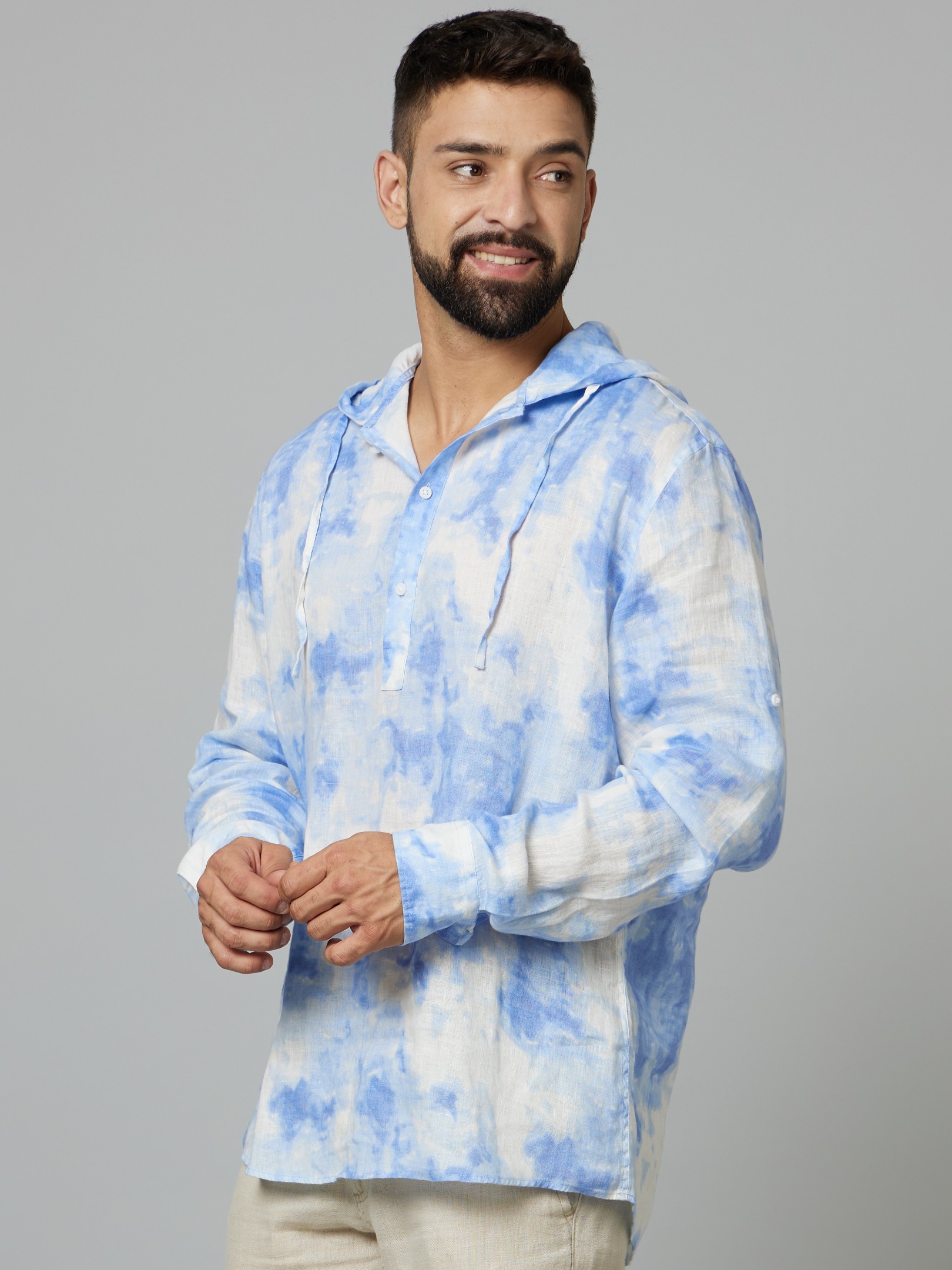 Men's Blue Tie Dye Casual Shirts