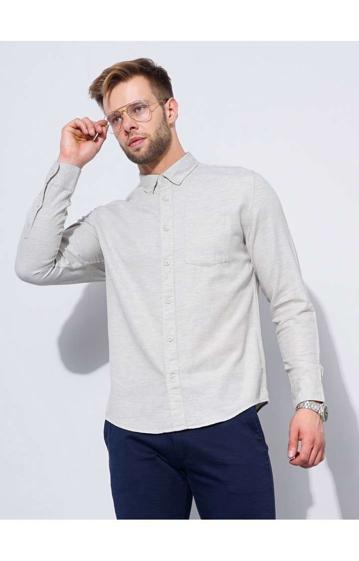 Men's Beige Melange Formal Shirts